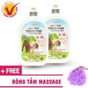 2 Sữa Tắm Trắng Da Sữa Dê Bigcare Tròn 1200ml Tặng Kèm Bông Tắm