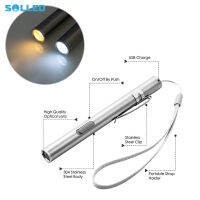 SOLLED สแตนเลสปากกาไฮไลท์รูปร่างชาร์จ USB มินิ LED ไฟฉายแบตเตอรี่ลิเธียม