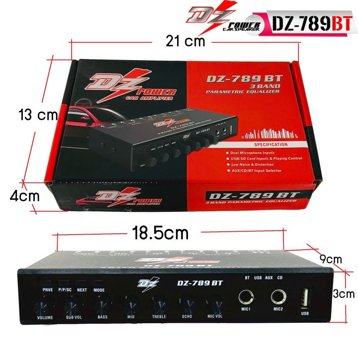 ปรีแอมป์รถยนต์-dz-power-รุ่นdz-789bt-อัจฉริยะ-3แบนด์-เล่นเพลงผ่านusbในตัว-เชื่อมต่อเพลงบลูทูธกับโทรศัพท์-มีช่องเสียบไมค์-2ช่อง-ไฟโชว์-led-สีฟ้า