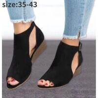 HOT★ขนาดใหญ่ผู้หญิงรองเท้าแตะปากปลา Wedge ส้นรองเท้าแตะ One รองเท้าแตะโรมัน Sandalias De Verano para Mujer