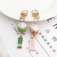 New Maneki Neko Cute Ceramics Lucky Cat Keychain Car Bag Pendent Accessories Sakura Ceramic Keychain