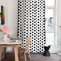 hot.Bohemian Dots Printed Window Curtain Panel Cotton Linen with Tassels Black &amp; White Cute Farmhouse for Bedroom Living Room TJ9532