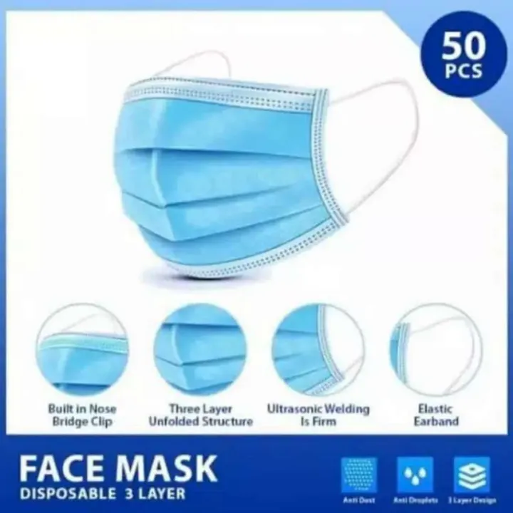 Masker Earloop 3 PLY Biru Isi 50 PCS Disposable Mask | Lazada Indonesia