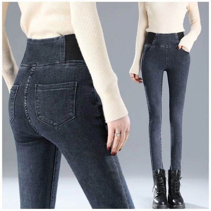 2021plus-size-thicken-winter-skinny-jeans-women-high-waist-denim-trousers-korean-fashion-slim-elastic-waist-pencil-pants-velvet-pant