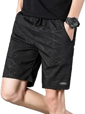 HOLUCE Summer Mens Beach Shorts Pattern Casual Quick-Drying Pants Male Straight Short Pants (Color : D, Size : 31)