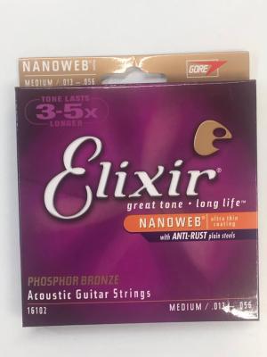 Elixir 16102 Phosphor Bronze Nanoweb Coated Acoustic Guitar Strings Medium สายกีตาร์โปร่ง เบอร์ 13-56 (ทอง)(วัสดุแท้)