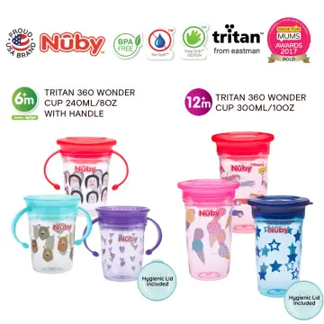 Nuby Tritan 2-Handle No-Spill Flip-it Fat Straw Printed Cup - 8oz