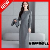 NEW MALL Autumn And Winter Long-Sleeved Solid Color Dress, New WomenS Ladies Temperament, Waist And Thin Two-Piece Skirt