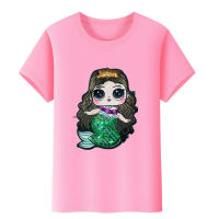 Tap Light Up Cartoon Mermaid Eyes Light Up 2023 Summer Girls T-Shirt Fashion Waterproof Lights Children Vest Children Wear