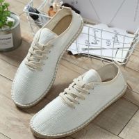 2020 Men Canvas Shoes Breathable Mens Loafers Slip On Solid Black White Hemp Wrap Mens Shoes Espadrilles Fisherman