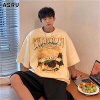 ASRV เสื้อยืดแขนสั้นผู้ชายอเมริกาแบบย้อนยุคนักเรียนศิลปะเสื้อครึ่งแขนแบบหลวมเสื้อสไตล์แขนสั้น