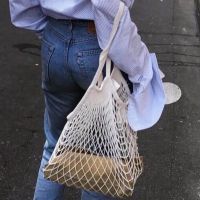 Reusable Grocery Bags for Fruit Vegetable Bag Kitchen Mesh Storage Bag Portable Shopping Bags Net Long Handle Tote Handbag