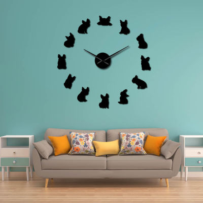 French Bulldog Dog Breeds Size Adjustable 3D DIY Acylic Wall Clock Puppy Pet Shop Decor Mirrors Surface Wall Sticker Clock Watch