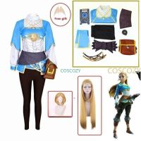 Princess Zelda Cosplay Breath Of The Wild The Legend Of Cosplay Wig Costume Outfit Woman Halloween Long Gloden Wig Clothing Set