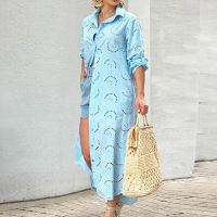 【HOT】☃❁ Fashion Single-Breasted Embroidered Pattern Shirt Commute Hollow Out Loose Cotton Vestidos