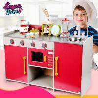 ชุดครัวไม้ของเล่นเด็กสีแดง เล่นได้ทั้งเด็กชายและเด็กหญฺิง Kitchen wooden toy ขนาดใหญ่ 82 X 44 X 30 ซม. เหมาะกับเด็ก 3 ขวบขึ้นไป ช่วยเสริมจินตนาการ ผลิตจากไม้เนื้อดี หนา และมีน้ำหนัก ใช้สีปลอดภัยต่อเด็ก คุณภาพดี