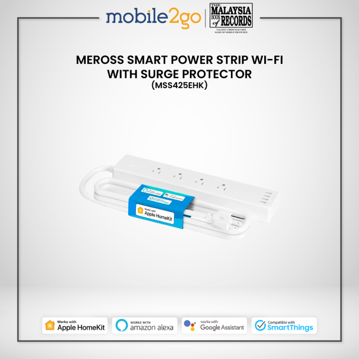 Meross Smart WiFi Power Strip UK 3 Pin Extension Cords [3 AC Socket + 4 USB Port 1.8m Long