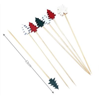 FUTURE 100Pcs Fork Christmas Fruit Picks Party Decoration Dessert Buffet Salad Bamboo Sticks Colorful Skewers Decorative tail Toothpicks Vegetable Cake Muffin