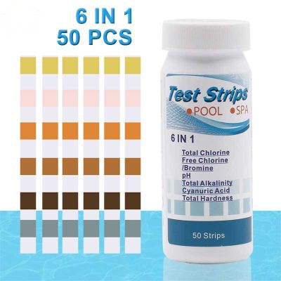 50pcs/bottle 6 in 1 Swimming Pool Spa Water Test Strips Acid Water Hardness Chlorine Alkalinity PH Cyanuric Bromine test Tools Inspection Tools