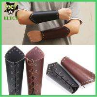 QEESHE5533753 สีดำสีน้ำตาล ยิงธนูแขนยาม พังก์สไตล์ เครื่องหนังแท้ Viking Bracer อุปกรณ์เสริมกีฬา ถุงมือกันร้อน สายรัดแขน ชายหญิง