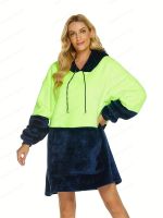 geegostudio Colorblock Hooded Robe, Warm &amp; Cozy Long Sleeve Lounge Robe With Pockets, Womens Sleepwear