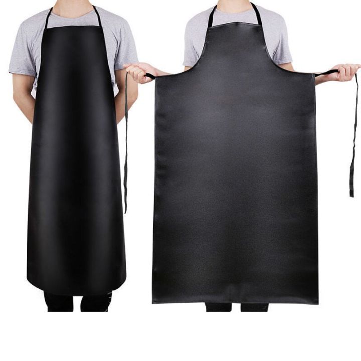 pu-leather-waterproof-apron-thickened-lengthened-anti-fouling-oil-proof-restaurant-cooking-chef-apron-clean-black-apron-aprons