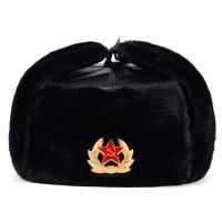 Soviet Army Military Badge Russia Bomber Hats Pilot Trapper trooper Hat Winter Faux Rabbit Fur Earflap Men Snow Caps