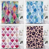♂◆❁ Simple Style INS Waterproof And Mildew Proof Shower Curtain Perforated Printing Bathroom Curtain With Hook
