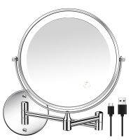 8In Chargeable Wall Mounted Vanity/Bathroom Double Side Mirror 1X/10X Enlarge LED&amp;3Color Temp Touch Screen 360° Rotat