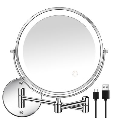 8In Chargeable Wall Mounted Vanity/Bathroom Double Side Mirror 1X/10X Enlarge LED&3Color Temp Touch Screen 360° Rotat