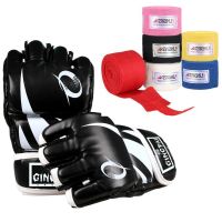 MMA Gloves boxing handwraps punching mitts black Red adult fighting boxing gloves sport cotton hand wraps kicking equipment set