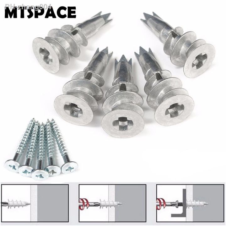 mtspace-durable-5pcs-set-zinc-alloy-plasterboard-fixings-self-drill-cavity-wall-speed-anchor-plugs-including-screws-13mmx32mm