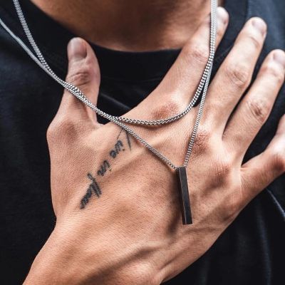 【CW】hot classic Rectangle Pendant Necklace men Stainless Steel Black color Cuban Chain Necklace For Men Jewelry Gift 2023