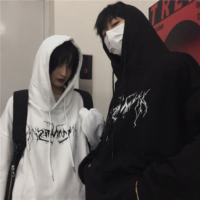Gothic Oversized Hoodie Men Women Lightning Print Long Sleeve Hooded Sweatshirt Hip Hop Pullovers Tops Harajuku Loose Streetwear