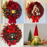 【CW】 Christmas Wreaths Flower Crown Big Red Flower Bow Ball Garland Navidad Party Door Window Wall Christmas Deoration for Home