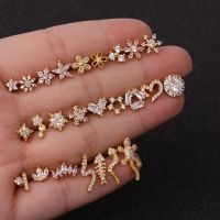 1pc Gold Silver Color Animals Flower CZ Tragus Cartilage Stainless Steel Helix Ear Stud Piercing Crystal Zircon Daith Earring Body jewellery