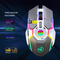 เมาส์สำหรับเล่นเกมส์ไร้สายแบบมืออาชีพ2400DPI นำแสง RGB USB เกม Mouse Komputer สำหรับนักเล่นเกมพีซีแล็ปท็อป