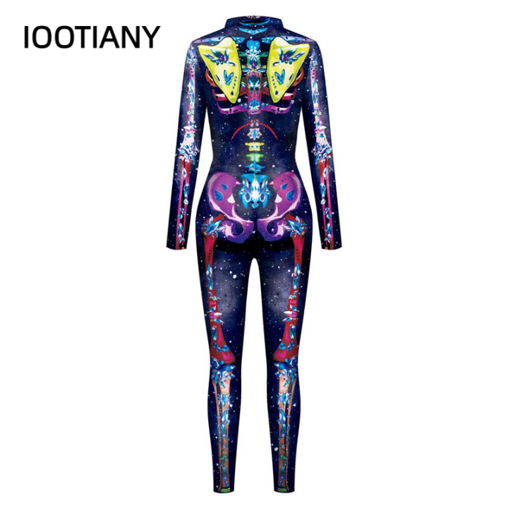 iootiany-7สี3d-กะโหลกโครงกระดูกพิมพ์บอดี้สูทฮาโลวีนเครื่องแต่งกายสำหรับผู้หญิงชุดแฟนซีชุดเสื้อผ้าผู้ใหญ่สูท-s-xl