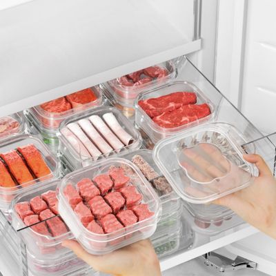 RUST พลาสติกเกรดอาหาร กล่องถนอมตู้เย็น สี่เหลี่ยมสี่เหลี่ยม โปร่งใสโปร่งใส กล่องปิดผนึกอาหาร ของใหม่ ที่ปิดสนิท กล่องเก็บของแยก ตู้เย็นในตู้เย็น