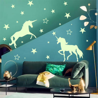 【TaroBall】Luminous Unicorn Fluorescence Star Wall Stickers Home Ceiling Background Decoration Bedroom Decor Glow In The Dark Decal Wallpaper