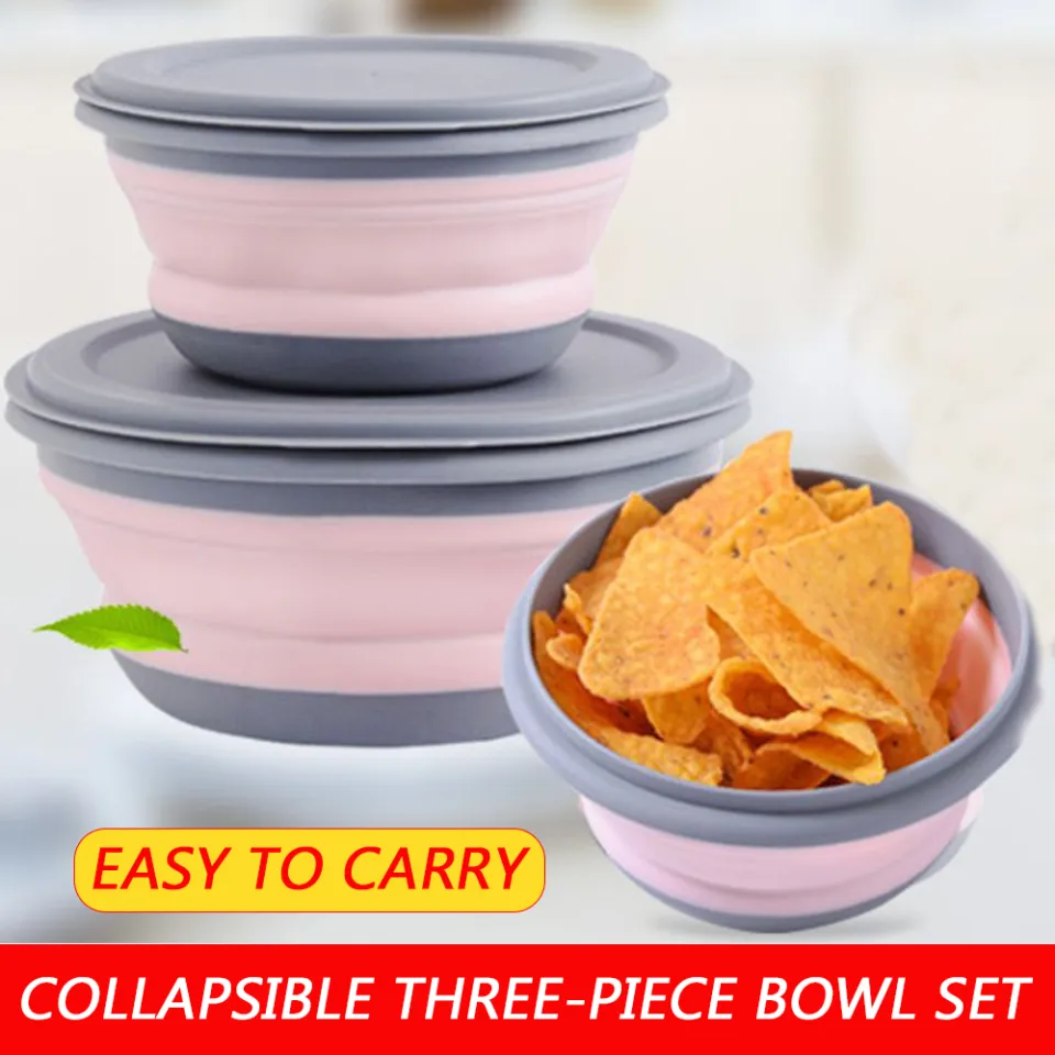 3pcs/set Folding Bowl, Portable Silicone Collapsible Travel Bowl Foldable  Salad Bowl With Lid For Outdoor Travel