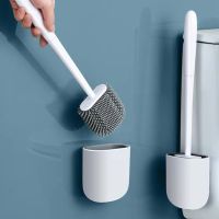 ✈ Wall-mounted Cleaning Tool No Dead Ends Toilet Brush Toilet TPE Silicone Head Toilet Brush with Bracket Bathroom Accessories