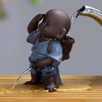 Free Shipping Tea s Ornament Folk Art Purple Clay Decoration Crafts Figurines Little Monk Baby Boy Spray Pee Tea Accessories