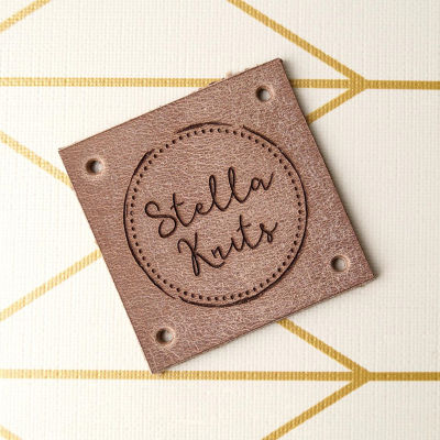 50pcs custom leather square Name tags for clothing - DIY, Sewing Crochet labels with branding logo, Handmade knitted items label