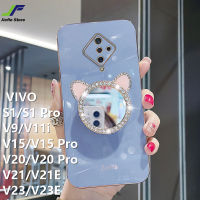 JieFie น่ารักสำหรับ VIVO S1 Pro / S1 / V9 / V11i / V15 / V15 Pro / V20 / V20 Pro / V21 / V21E / V23 / V23E แต่งหน้ากระจกโทรศัพท์กรณี Chrome Glossy Soft TPU เคสโทรศัพท์พร้อมที่วางโทรศัพท์