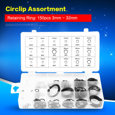 150 ชิ้น C-Clips Snap Retaining Ring วงแหวนล็อควงแหวนชุด 3 มม - 32 มม 18 ขนาดพร้อมกล่อง