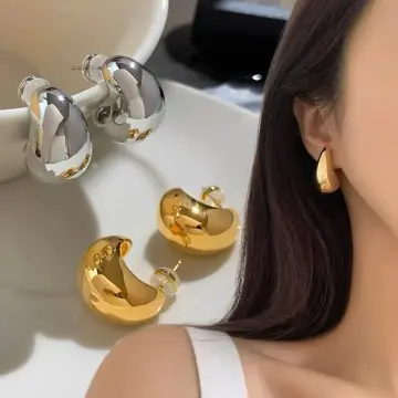 Chunky Gold Hoop Earrings for Women, Lightweight Waterdrop Hollow