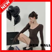 NEW MALL Dresses For Women Korean Version Of Pure Knitted y Hip Skirt Early Autumn New Slim Slim Long Sleeve Skirt