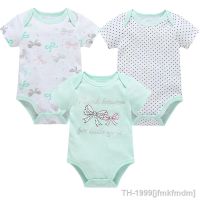 ☁✖ -Conjunto de Roupas Manga Curta do Bebê Meninas Traje Infantil Algodão Macacão para Bebês 0-12 meses 3 Pcs