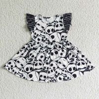 Fashion Baby Girl Halloween Skull Twirl Dress Wholesale Toddler Stripe Short Sleeve Children Clothing Kids Holiday New Clothes  by Hs2023